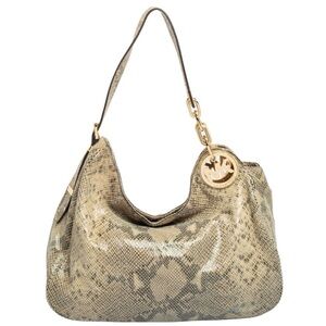 Michael Kors Fulton Angora Python Embossed  Print Hobo Bag